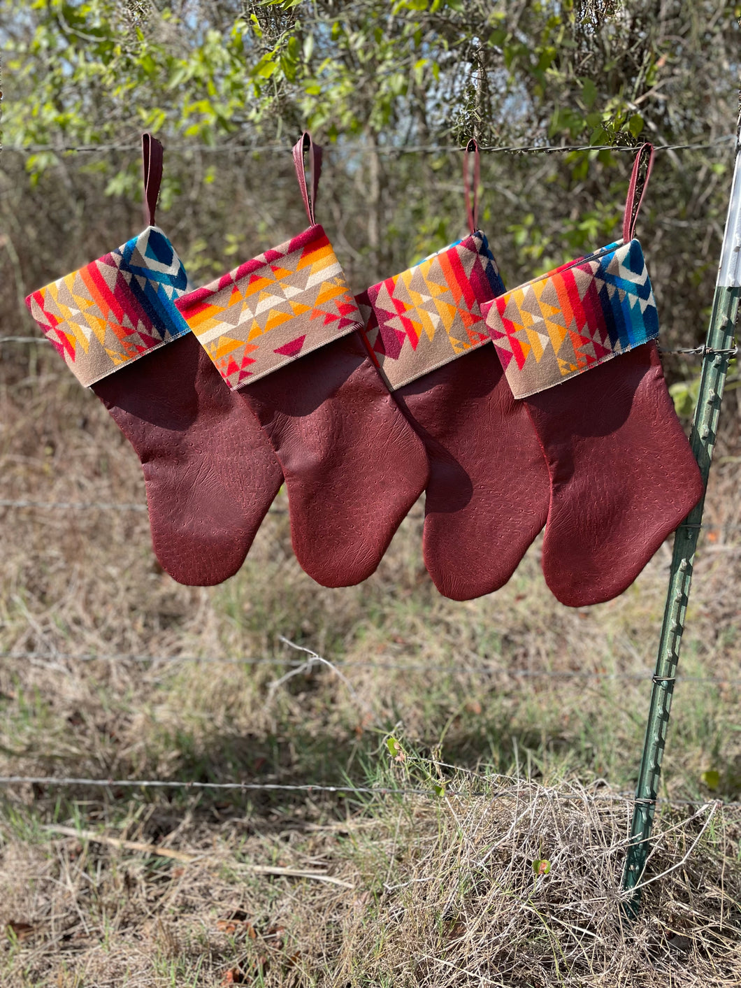 Christmas Stockings - Made with Pendleton® fabric accents and Faux Tooled Leather