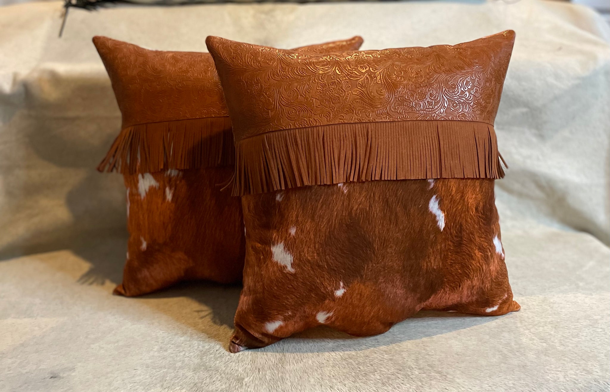 Turquoise, Cowhide, Tooled Leather With Cow Skull - Southwestern Style Throw  Pillow for Sale by handsoftime2020