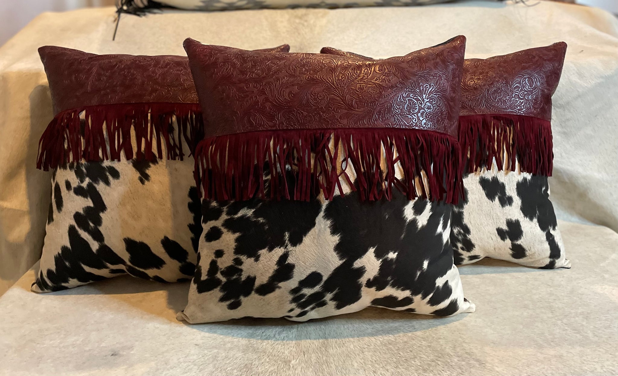 Turquoise, Cowhide, Tooled Leather With Cow Skull - Southwestern Style Throw  Pillow for Sale by handsoftime2020